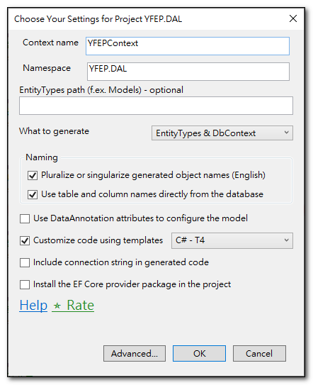 Ef Core Power Tools Settings